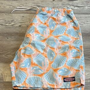 Vineyard Vines Orange and Blue Seashell Swim Trunks men’s Size X large